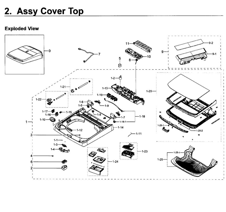Cover Top Diagram and Parts List for WA50K8600AV A2-0011 Samsung Washer