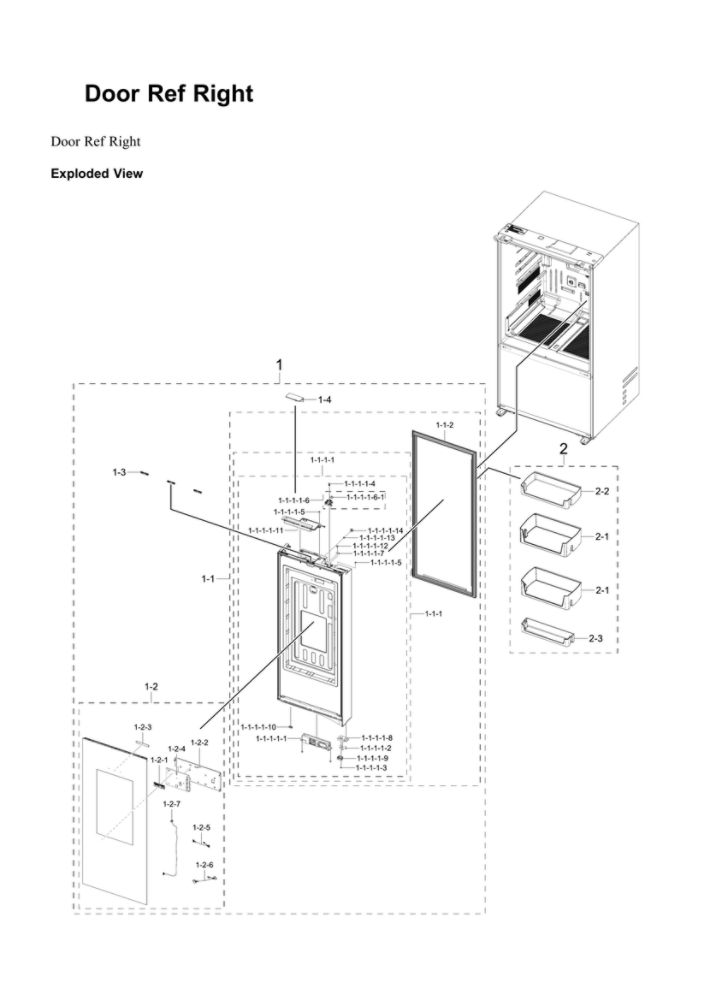 Right Refrigerator Door Parts Diagram and Parts List for RF24BB69006M AA-00 Samsung Refrigerator