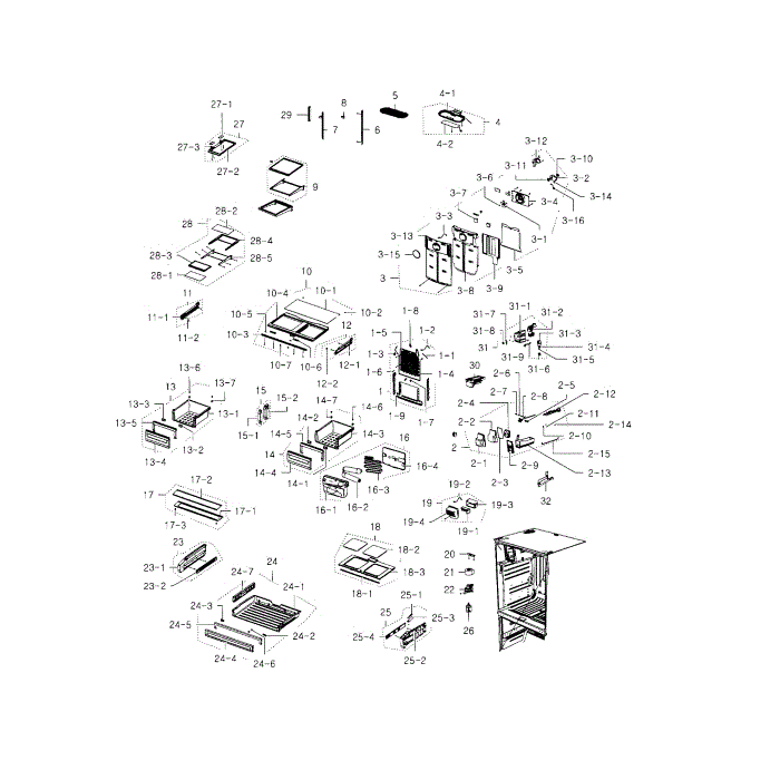 Fridge Diagram and Parts List for RFG237AAWP XAA-04 Samsung Refrigerator