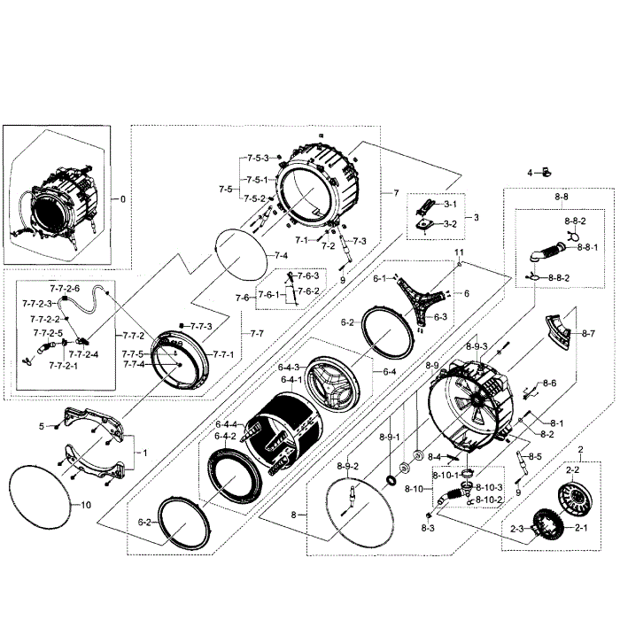 Tub-Drum Diagram and Parts List for WF520ABP XAA-07 Samsung Washer