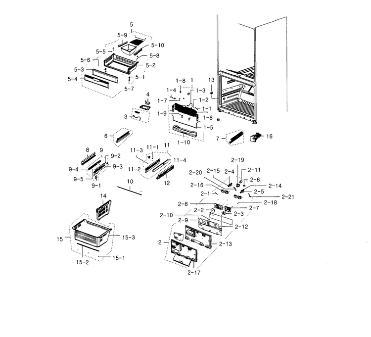 Freezer Diagram and Parts List for RFG237AABP XAA-0003 Samsung Refrigerator