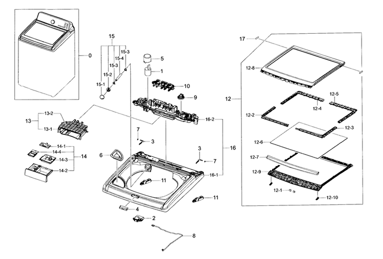 Cover Top Diagram and Parts List for WA456DRHDSU AA-0004 Samsung Washer