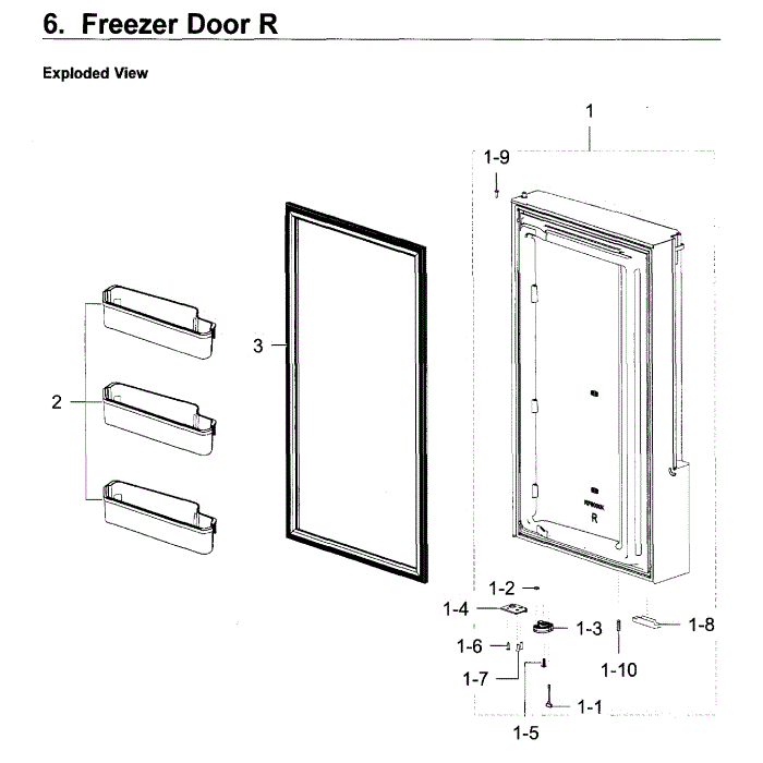 Freezer Door R Diagram and Parts List for RF22K9581SR AA-01 Samsung Refrigerator