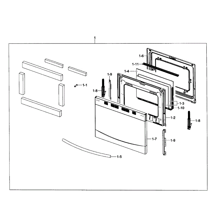 Door Assembly Diagram and Parts List for NX58F5500SS AA-00 Samsung Range