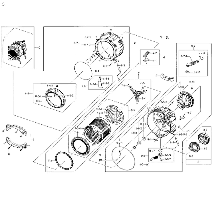Tub & Drum Diagram and Parts List for WF42H5200AP A2-0001 Samsung Washer