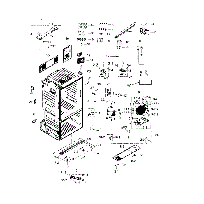 Cabinet Diagram and Parts List for RF263TEAEWW AA-00 Samsung Refrigerator