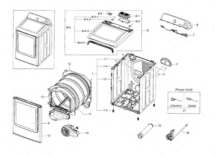 Main Assy Diagram and Parts List for DV45H7000GW A2-0000 Samsung Dryer