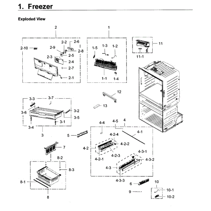 Freezer Diagram and Parts List for RF28JBEDBSR AA-05 Samsung Refrigerator