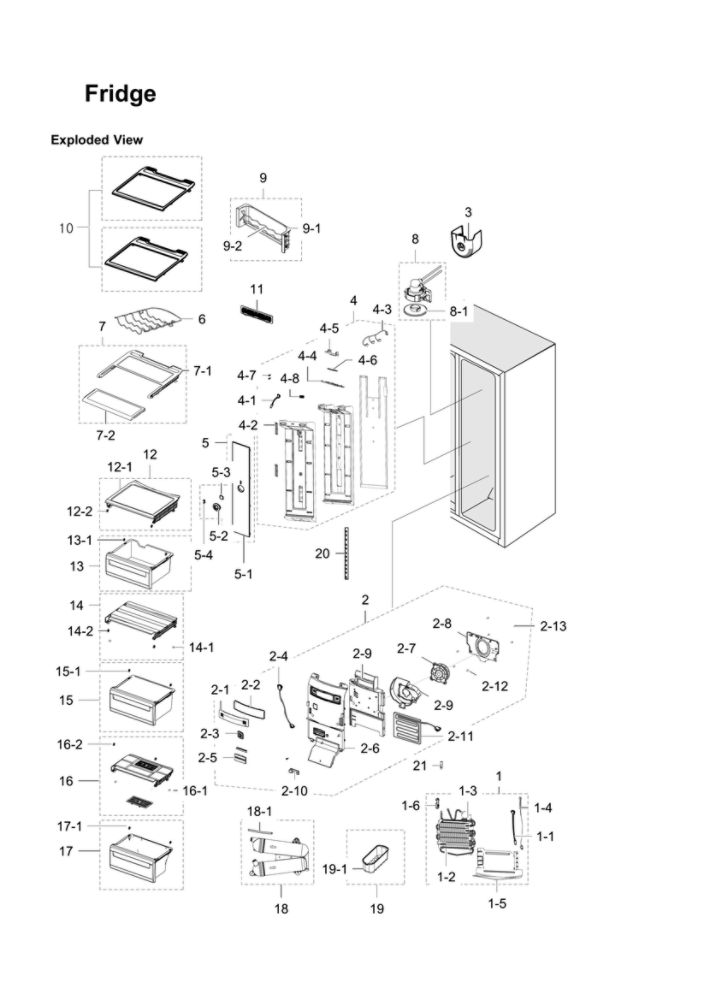 Refrigerator Parts Diagram and Parts List for RS22HDHPNWW AA-01 Samsung Refrigerator