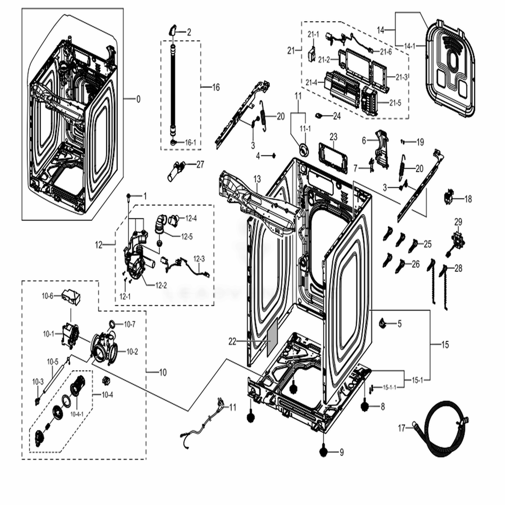 Assembly Frame Parts Diagram and Parts List for WV55M9600AW (A5)(0002) Samsung Washer