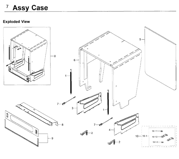 Case Diagram and Parts List for DW80K7050UG AA-0000 Samsung Dishwasher