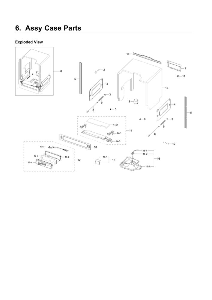 Case Parts Assembly Diagram and Parts List for DW80R7060UG AA-00 Samsung Dishwasher