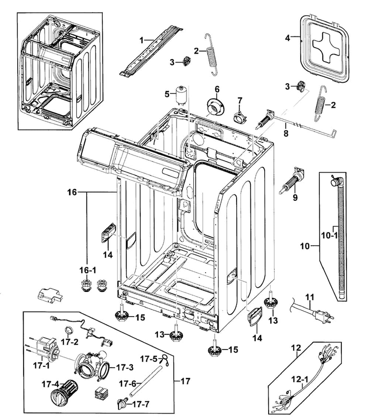 Cabinet Assy Diagram and Parts List for 40249032012  Kenmore Washer