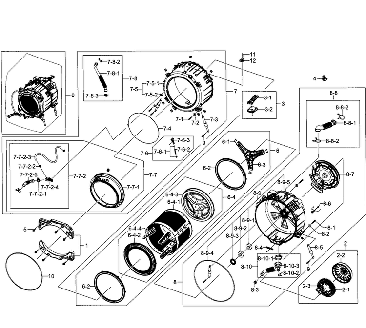 Tub-drum Diagram and Parts List for WF520ABW XAA-0006 Samsung Washer