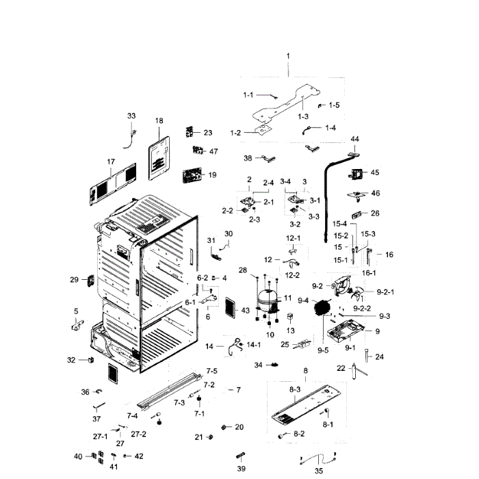 Cabinet Diagram and Parts List for RF28HFEDBSR AA-05 Samsung Refrigerator
