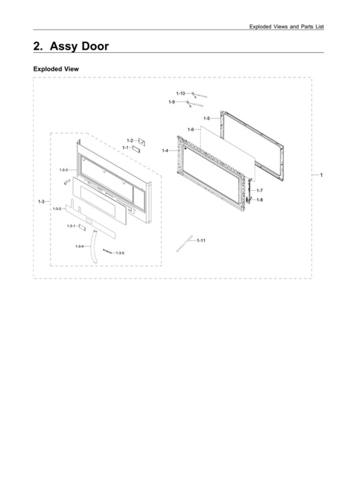 Door Assembly Diagram and Parts List for ME21R7051SG AA-00 Samsung Microwave