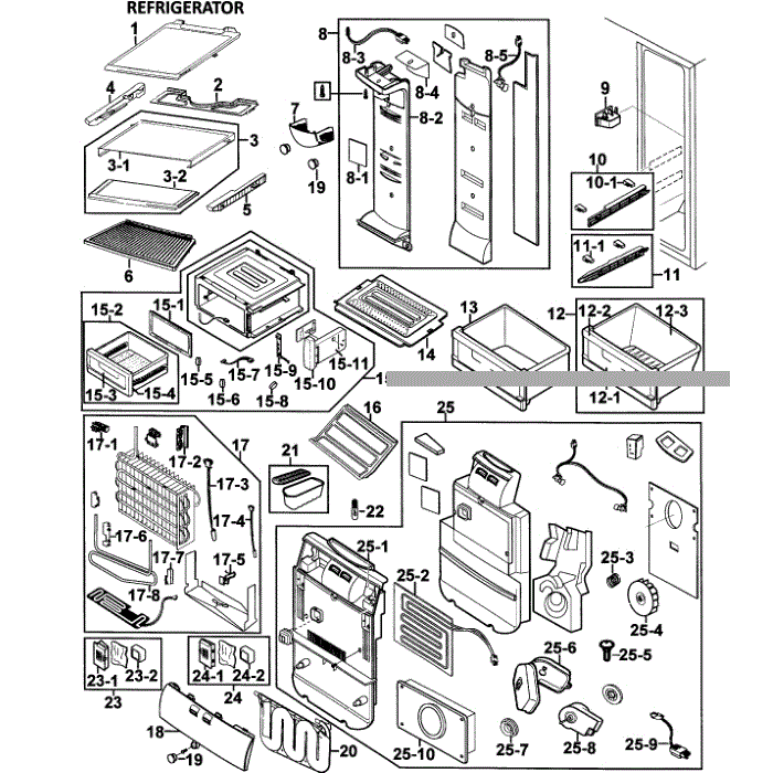 Refrigerator Diagram and Parts List for RS267LASH XAA-00 Samsung Refrigerator