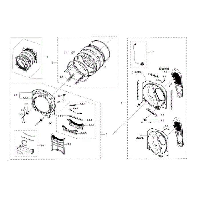Drum Diagram and Parts List for DV42H5600GW A3-00 Samsung Dryer