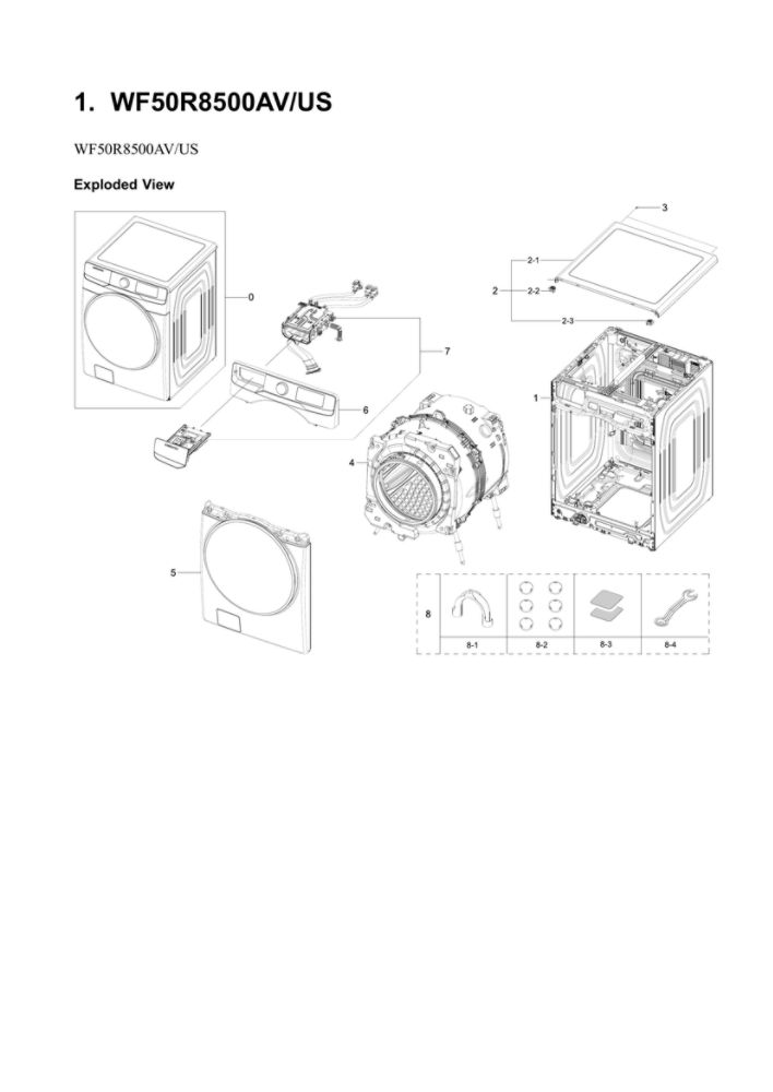 Main Assembly Diagram and Parts List for WF50R8500AV US-01 Samsung Washer