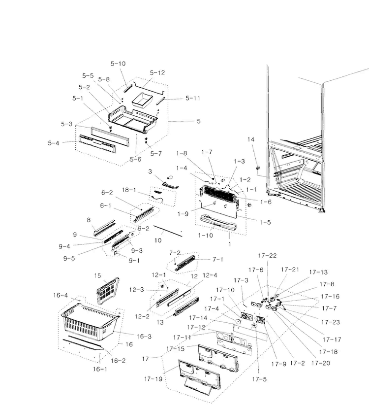 Freezer Diagram and Parts List for RFG299ABRS XAA-0000 Samsung Refrigerator