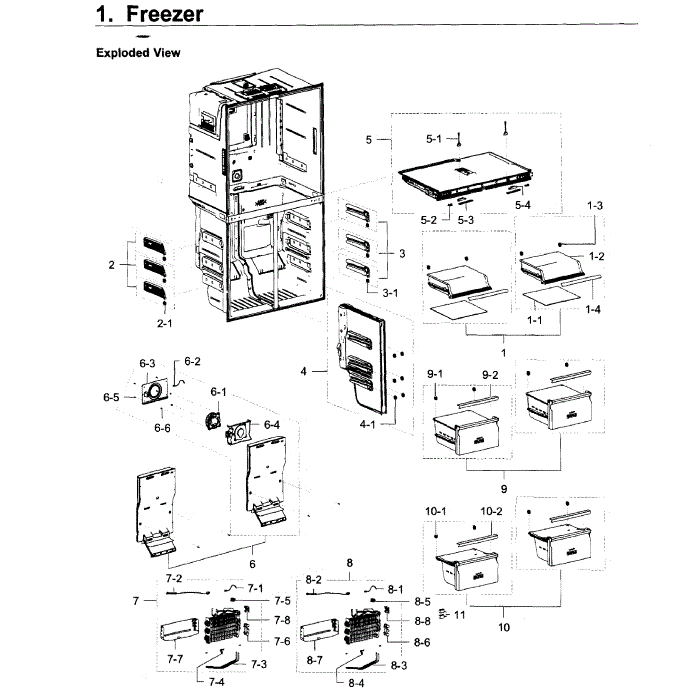 Freezer Diagram and Parts List for RF23J9011SR (AA)(0007) Samsung Refrigerator