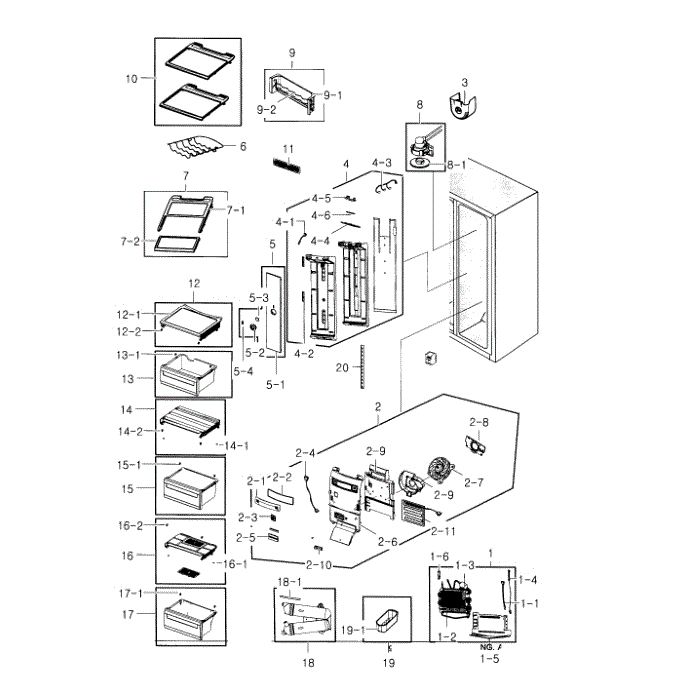 Refrigerator Diagram and Parts List for RS22HDHPNSR AA-00 Samsung Refrigerator
