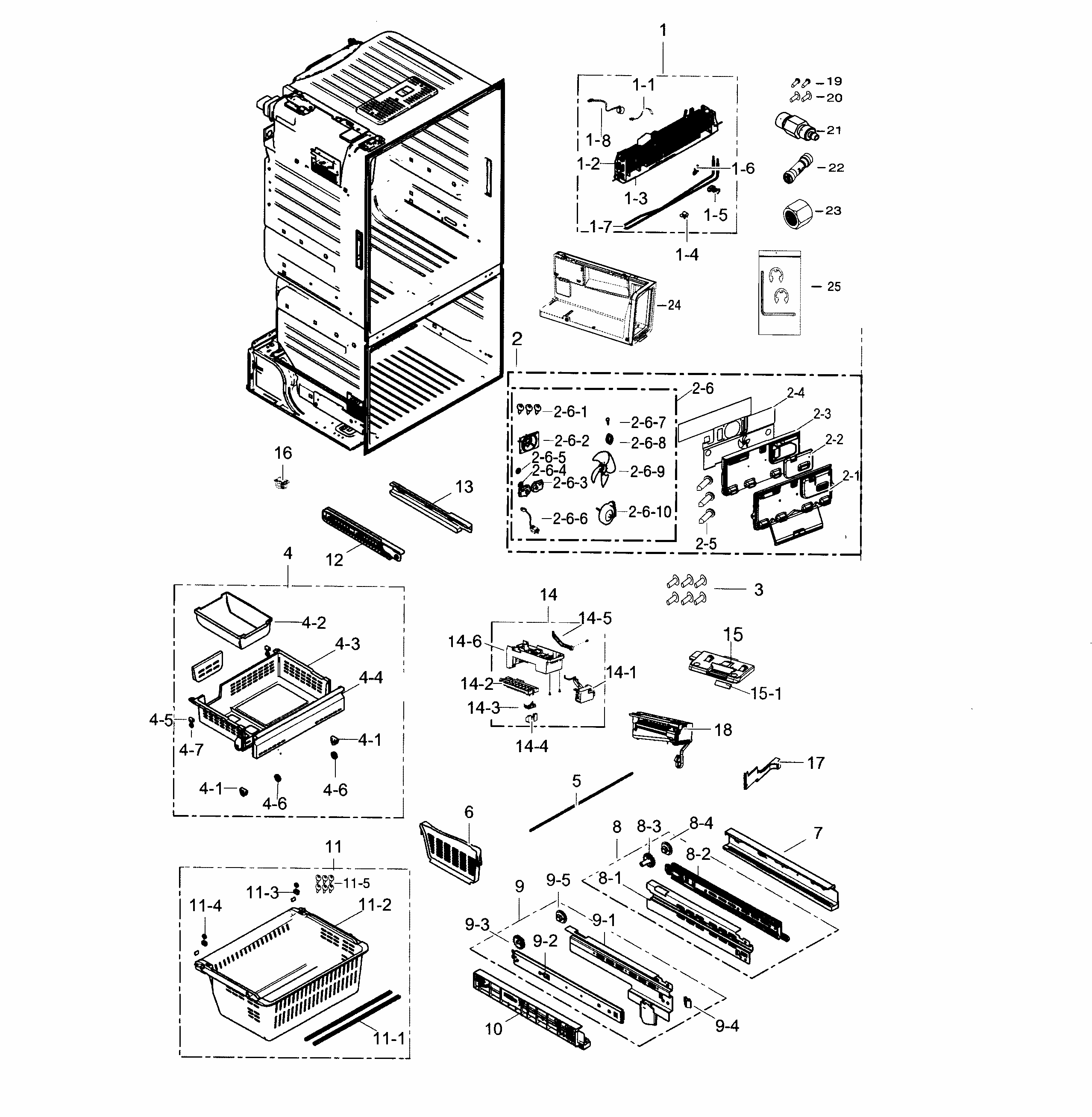 Freezer Diagram and Parts List for RF263TEAEWW AA-0000 Samsung Refrigerator