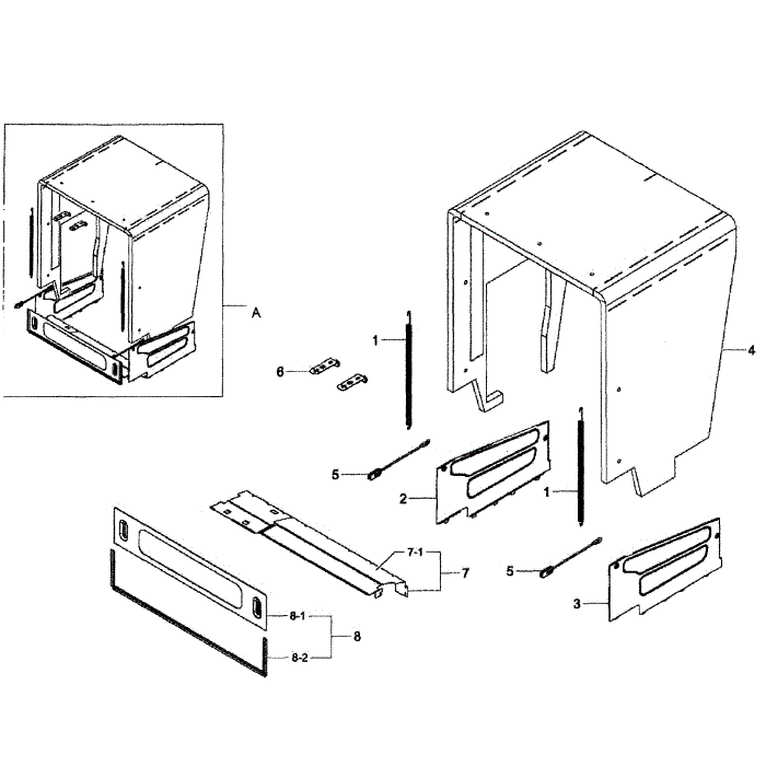 Case Assembly Diagram and Parts List for DW80F800UWS AA-00 Samsung Dishwasher