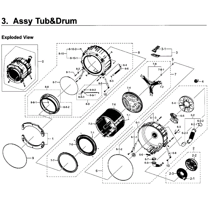 Tub And Drum Diagram and Parts List for WF350ANP XAA-03 Samsung Washer