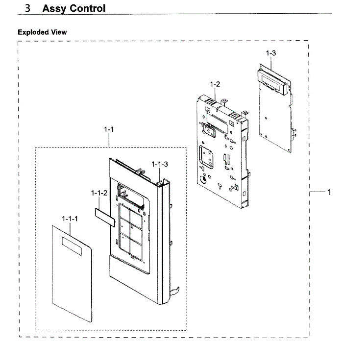 Control Box Diagram and Parts List for SMH1611B XAA-00 Samsung Microwave Oven Combo