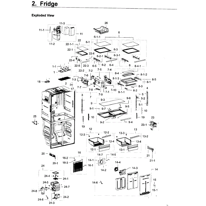 Fridge Diagram and Parts List for RF22K9381SG AA-01 Samsung Refrigerator