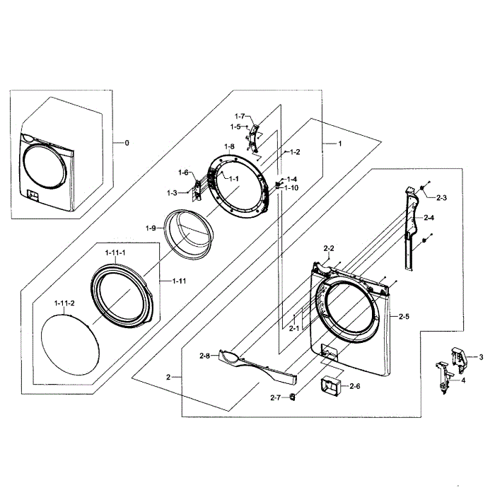 Front / Door Diagram and Parts List for WF405ATPASU AA-01 Samsung Washer