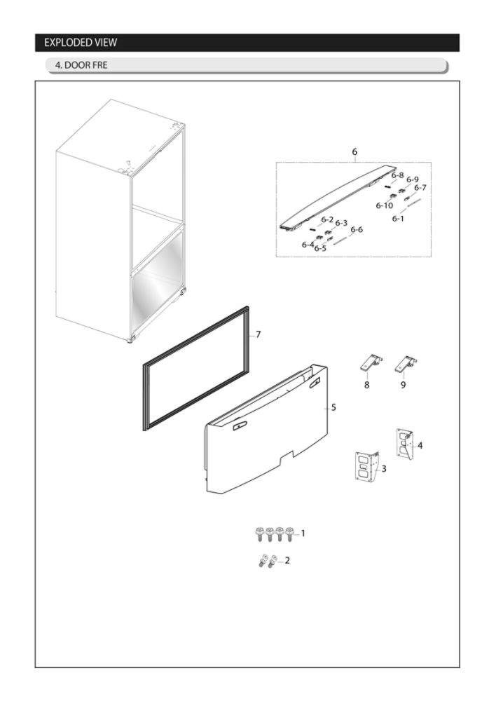 Freezer Door Parts Diagram and Parts List for RF261BEAESR AA-06 Samsung Refrigerator