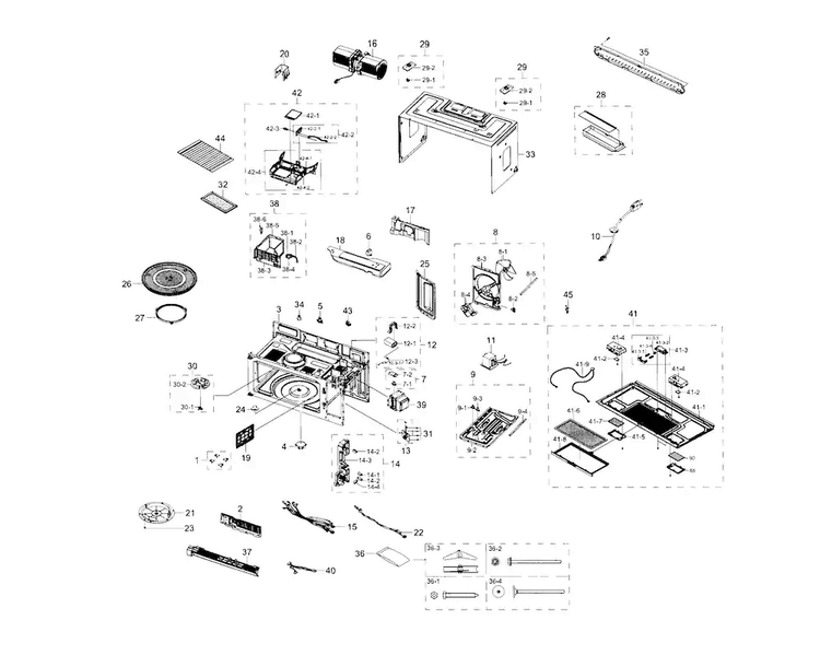 Main Assy Diagram and Parts List for ME21H9900AS AA-0001 Samsung Microwave
