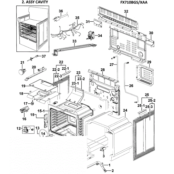 Cavity Diagram and Parts List for FX710BGS XAA-00 Samsung Range