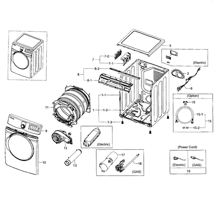 Main Assy Diagram and Parts List for DV407AGW XAA-0003 Samsung Dryer