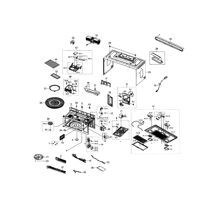 Main Assembly Diagram and Parts List for ME21H9900AS AA-00 Samsung Microwave
