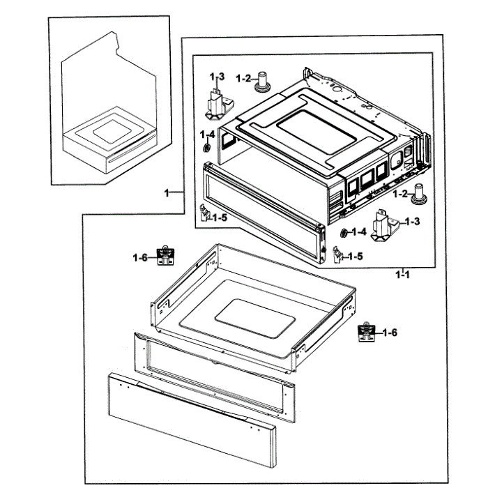 Drawer Assembly Diagram and Parts List for NE595R0ABWW AA-00 Samsung Range