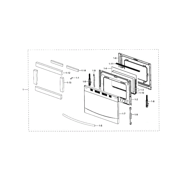 Door Diagram and Parts List for NX58F5500SS AA-01 Samsung Range