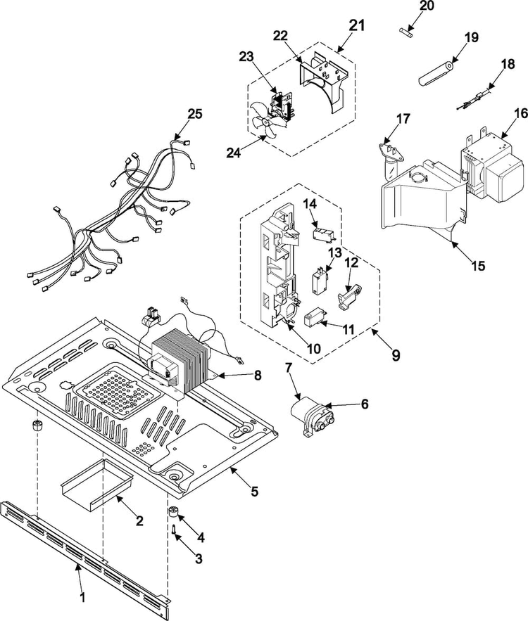 Internal Controls/latch Asy/base Diagram and Parts List for MR1032UBC XAA Samsung Microwave