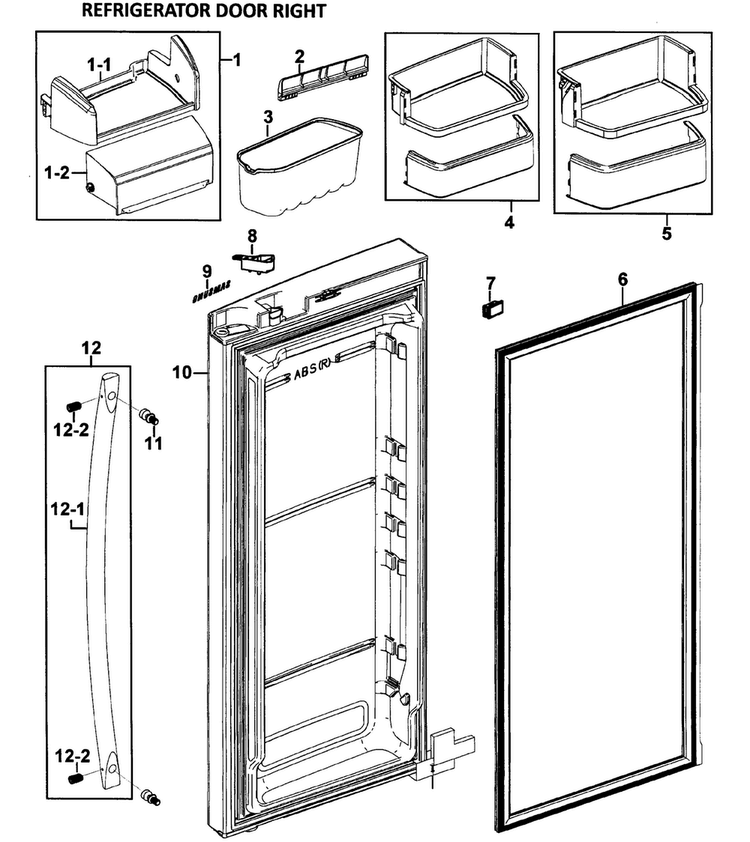 Right Door Diagram and Parts List for RFG295AABP XAA-0000 Samsung Refrigerator