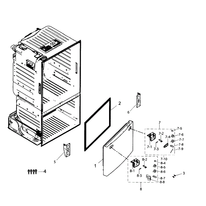 Freezer Door Diagram and Parts List for RF263TEAESG AA-00 Samsung Refrigerator
