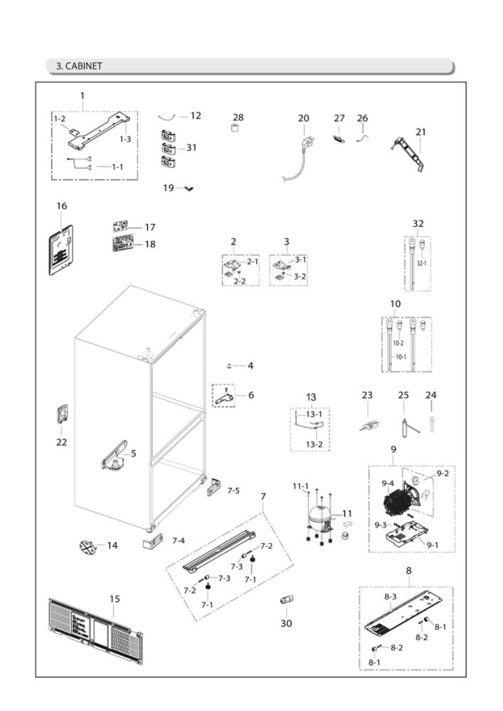 Cabinet Parts Diagram and Parts List for RF263TEAESR AA-07 Samsung Refrigerator