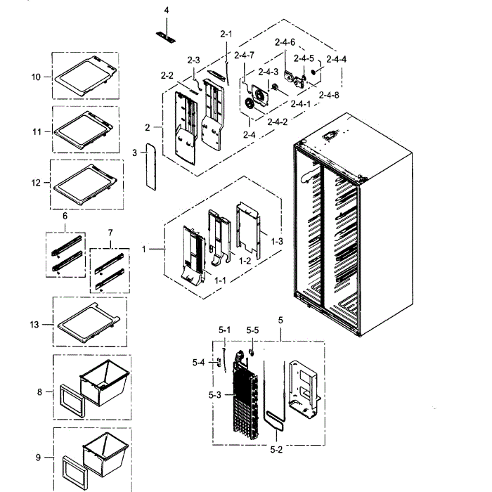 Freezer Diagram and Parts List for RH25H5611BC AA-01 Samsung Refrigerator