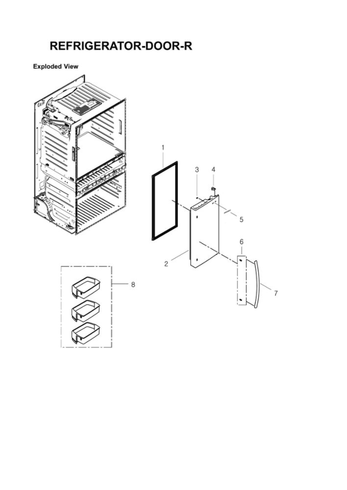 Right Refrigerator Door Parts Diagram and Parts List for RF4287HARS XAC-00 Samsung Refrigerator