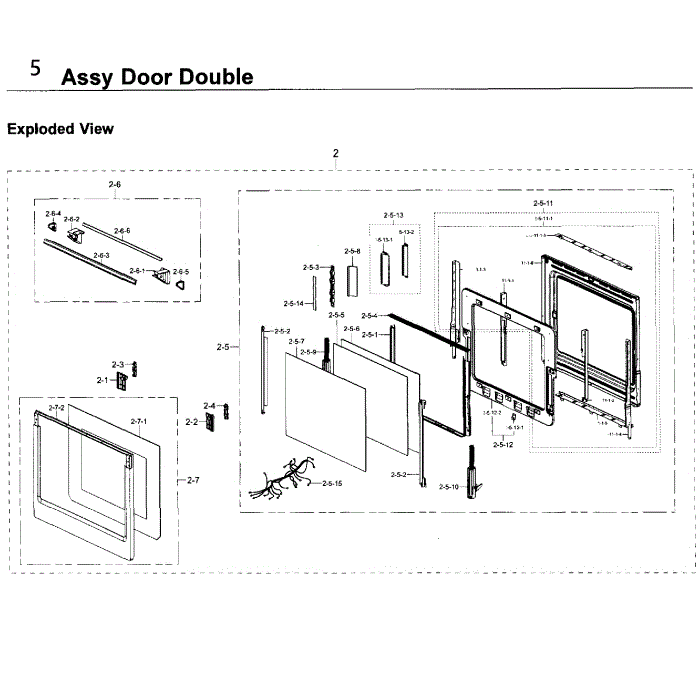 Door Double Diagram and Parts List for NV51K7770DG AA-00 Samsung Wall Oven