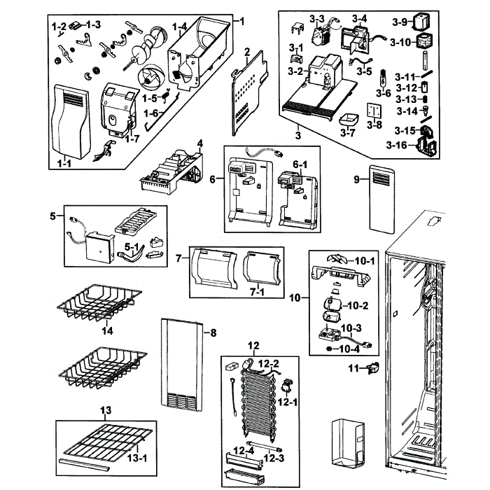 Freezer Diagram and Parts List for RS2630SH XAA-00 Samsung Refrigerator