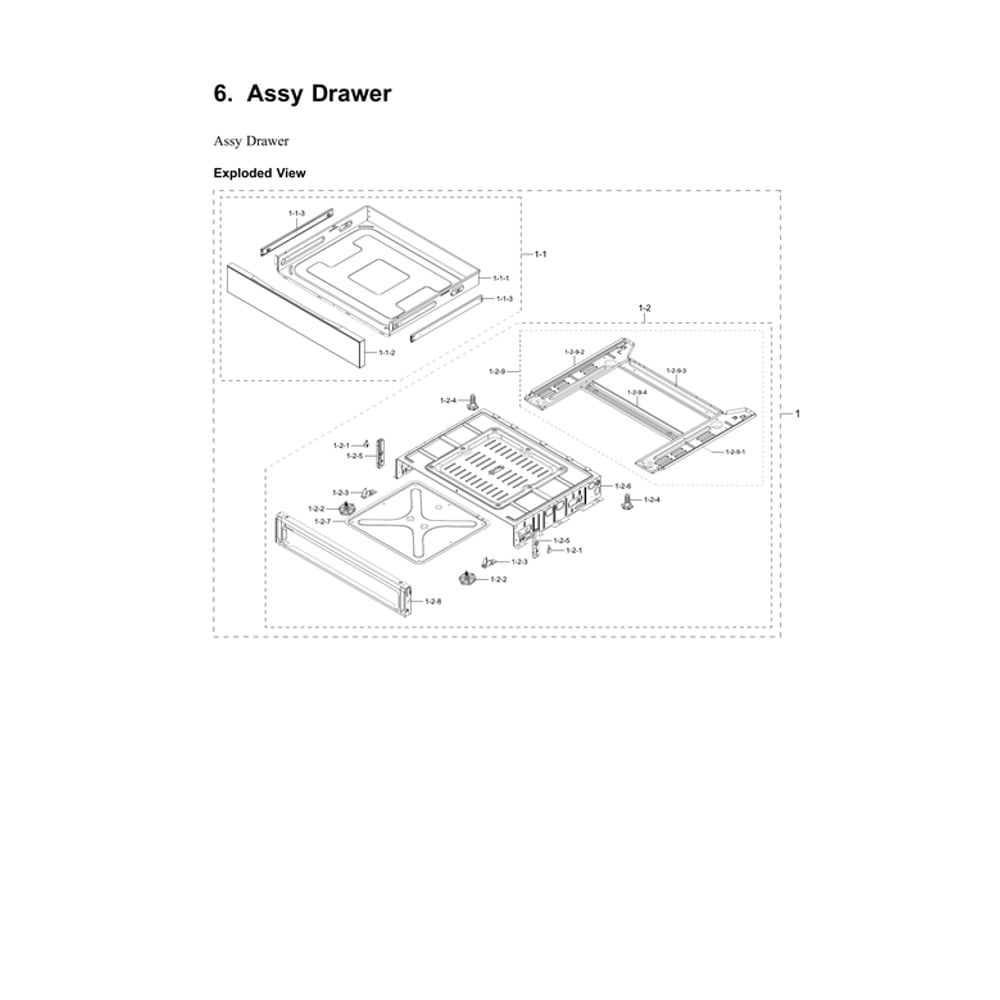 Drawer Assembly Diagram and Parts List for NE63BB871112 AA-00 Samsung Range