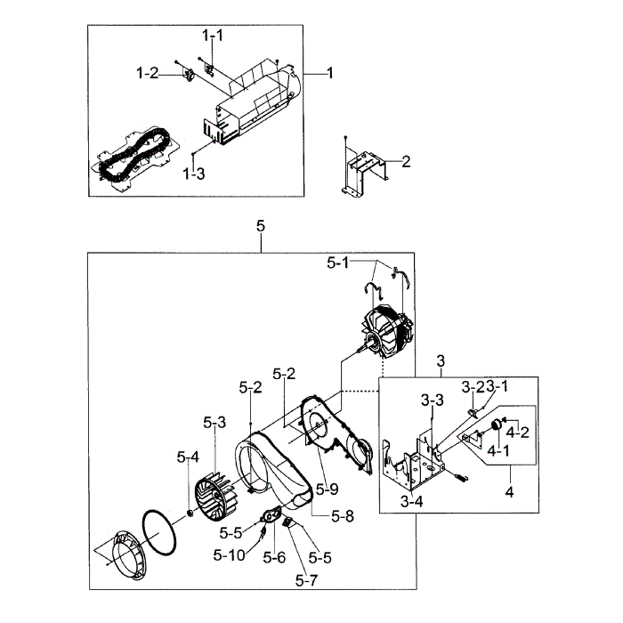 Motor Assembly Diagram and Parts List for DV206AES XAA-00 Samsung Dryer