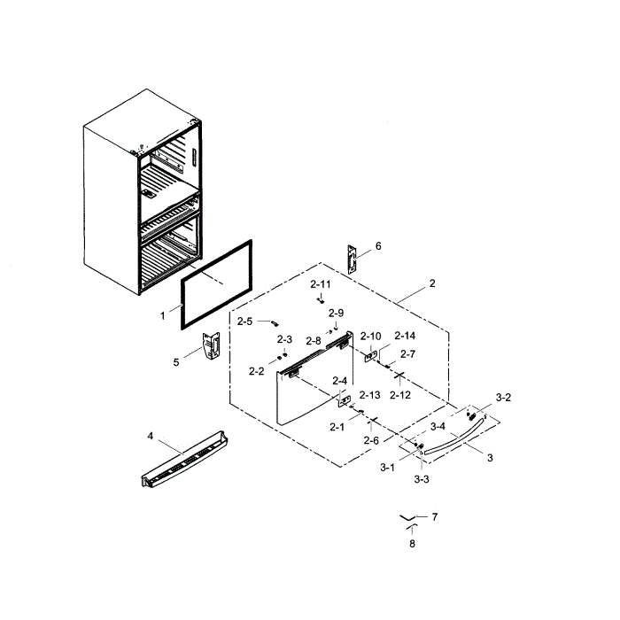 Freezer Door Diagram and Parts List for RF28HMEDBBC AA-01 Samsung Refrigerator